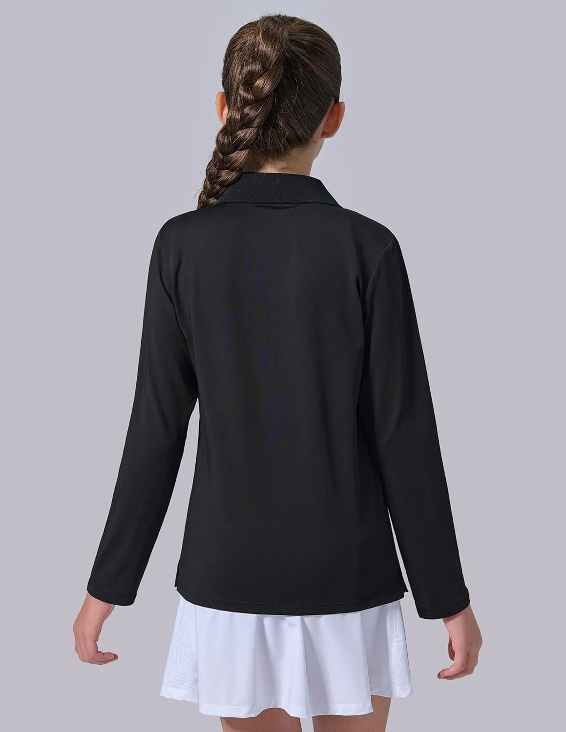3 Pack Youth Girls' Performance Polo Shirts, Long Sleeve Pique Collared Kids School Uniform Tops