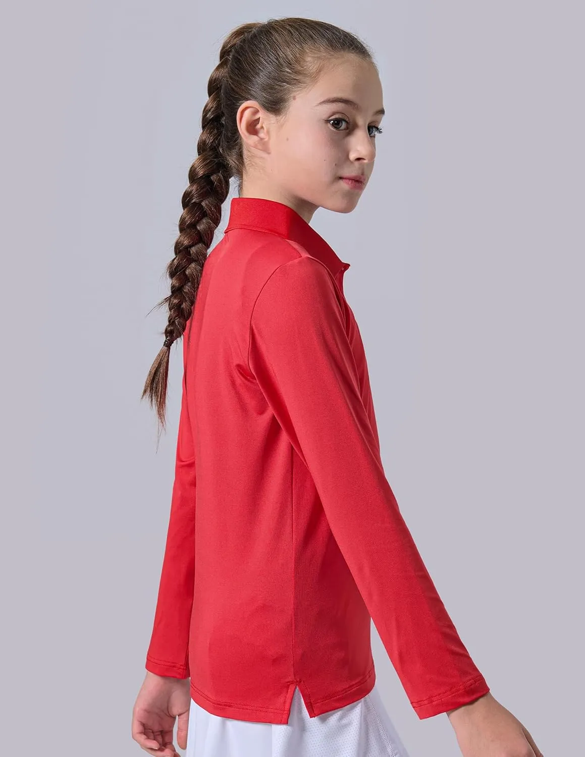 3 Pack Youth Girls' Performance Polo Shirts, Long Sleeve Pique Collared Kids School Uniform Tops