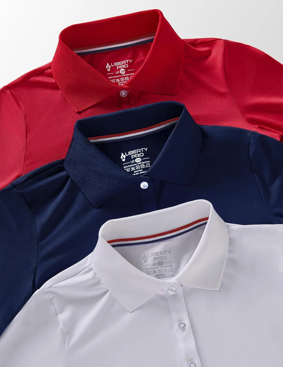 3 Pack Youth Girls' Performance Polo Shirts, Long Sleeve Pique Collared Kids School Uniform Tops
