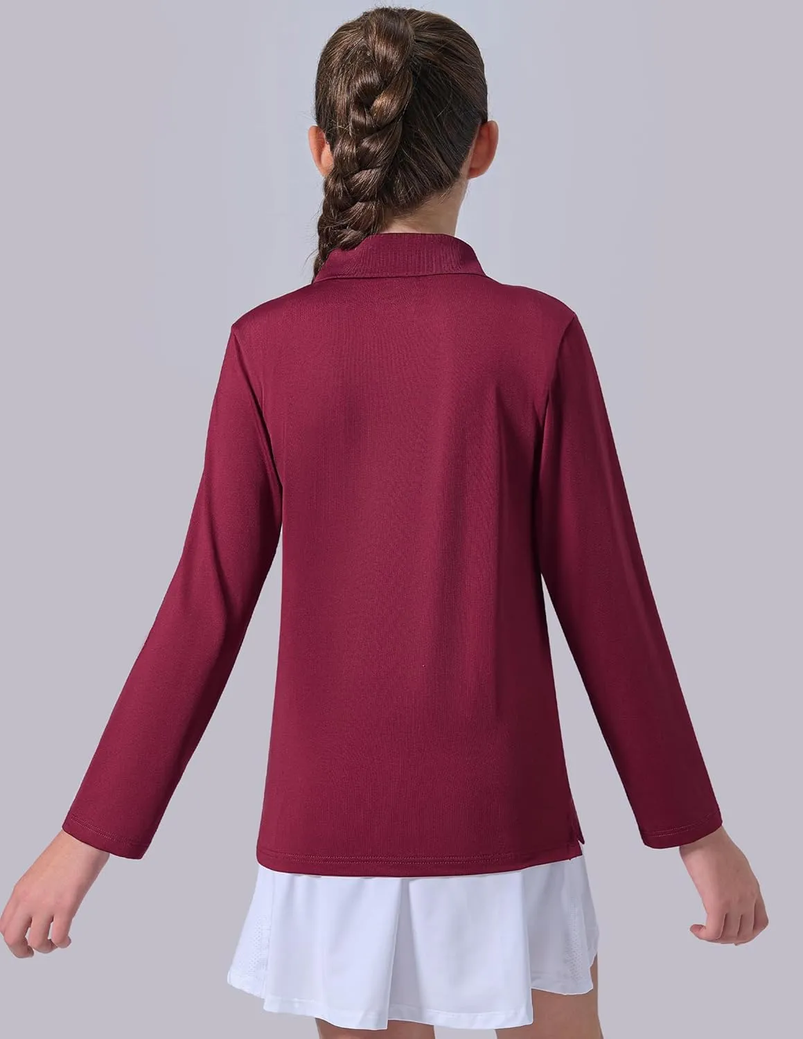 3 Pack Youth Girls' Performance Polo Shirts, Long Sleeve Pique Collared Kids School Uniform Tops