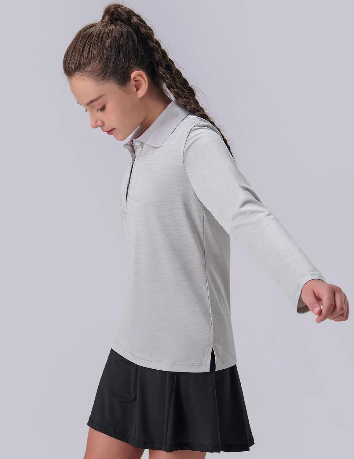 3 Pack Youth Girls' Performance Polo Shirts, Long Sleeve Pique Collared Kids School Uniform Tops