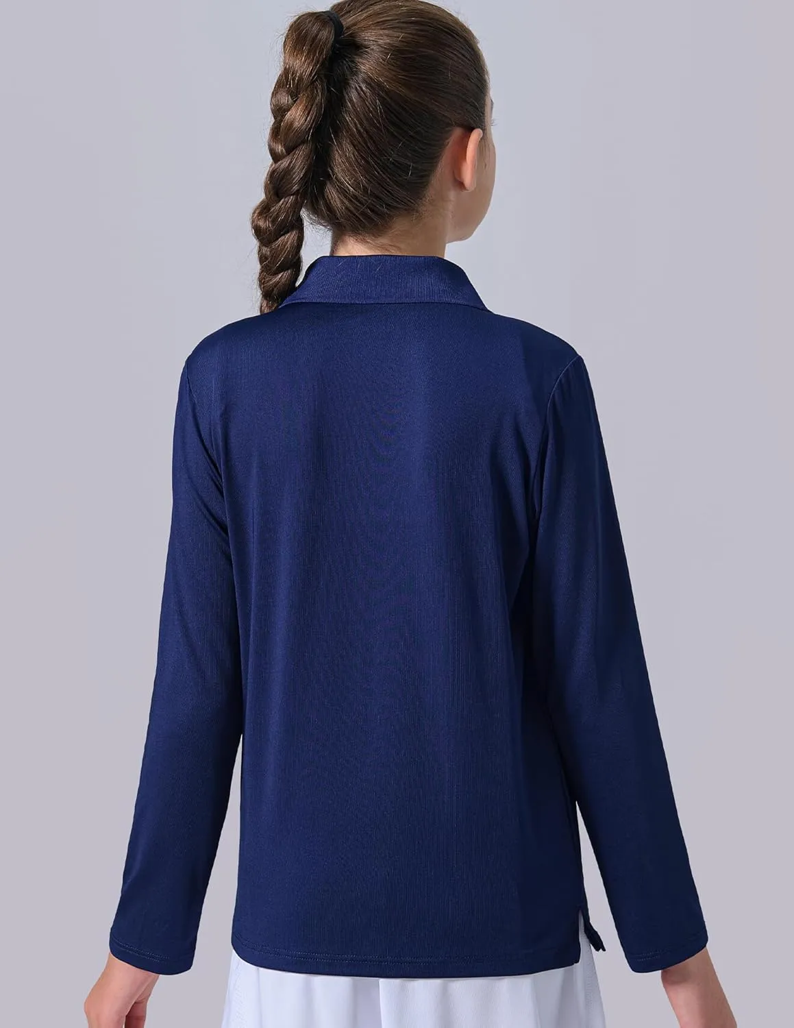 3 Pack Youth Girls' Performance Polo Shirts, Long Sleeve Pique Collared Kids School Uniform Tops