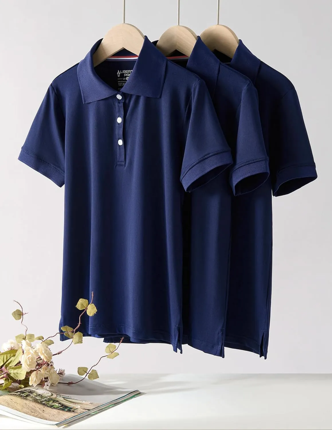 3 Pack Youth Girls' Performance Polo Shirts, Short Sleeve Pique Collared Kids School Uniform Tops