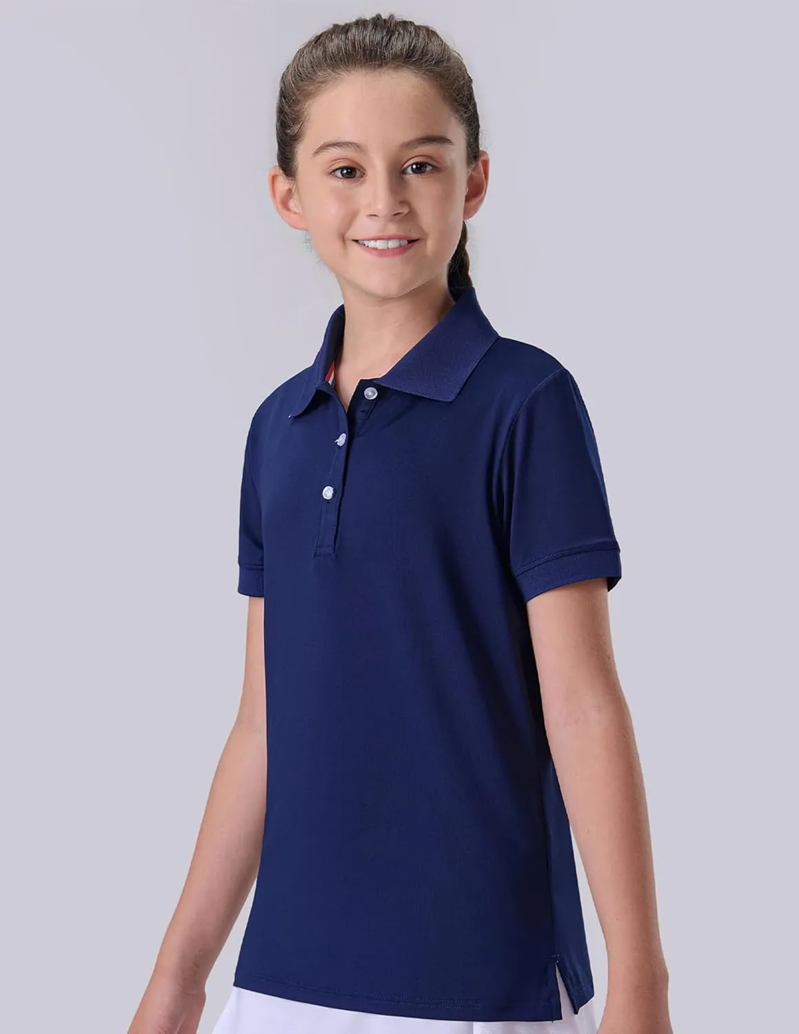 3 Pack Youth Girls' Performance Polo Shirts, Short Sleeve Pique Collared Kids School Uniform Tops