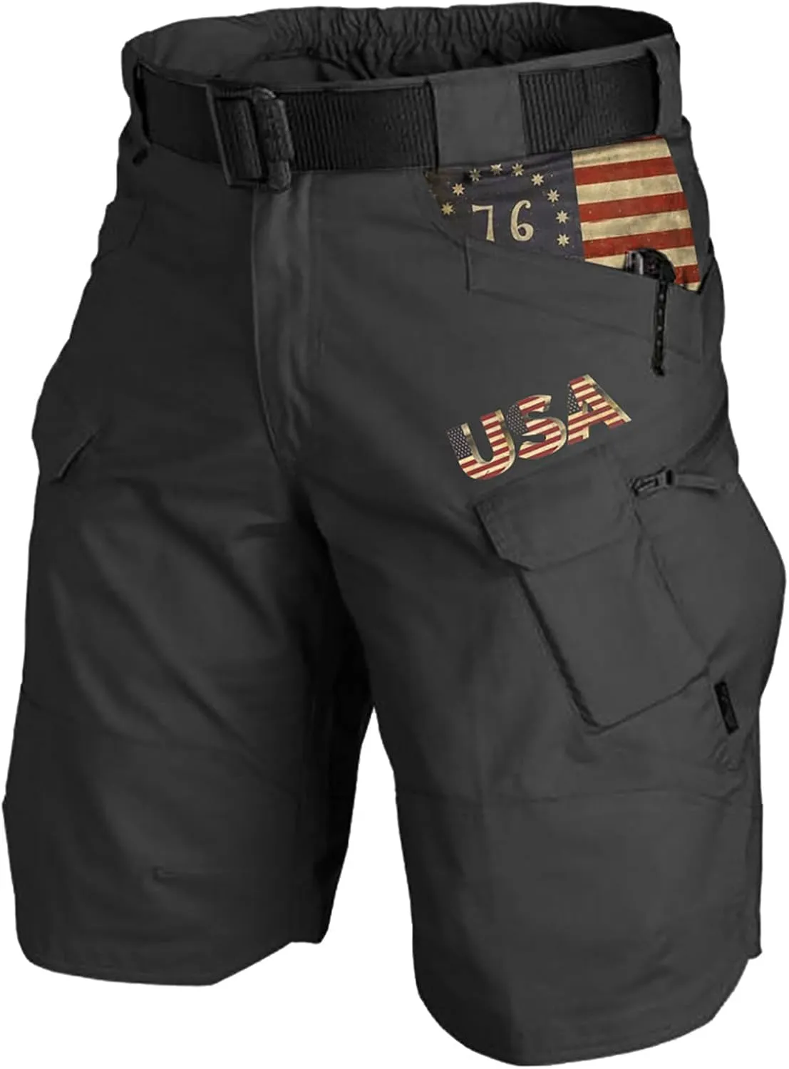 4th of July Cargo Shorts for Men Graphic Expandable Waistband Shorts Patriotic Zipper Pockets Outdoor Pants