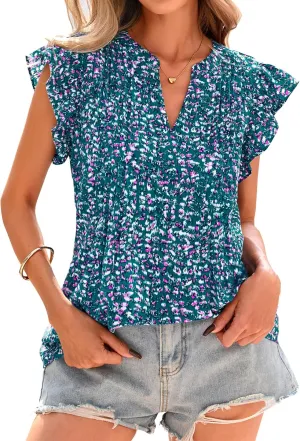 BTFBM Summer Tops for Women 2025 Trendy Cap Sleeve V Neck Floral Dressy Casual Blouse Shirts Cute Tops T Shirts