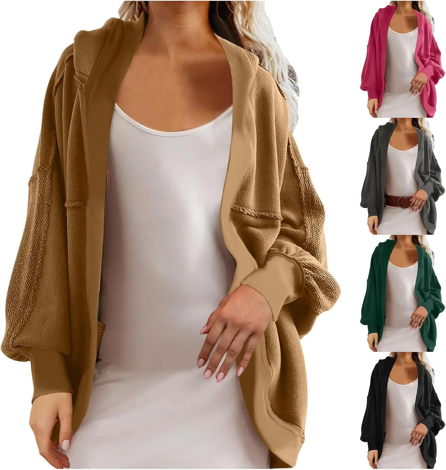 Cardigan Sweatshirts for Women Oversized Long Sleeve Open Front Hooded Jackets Cozy Sweater Coat Fall Spring Fashion