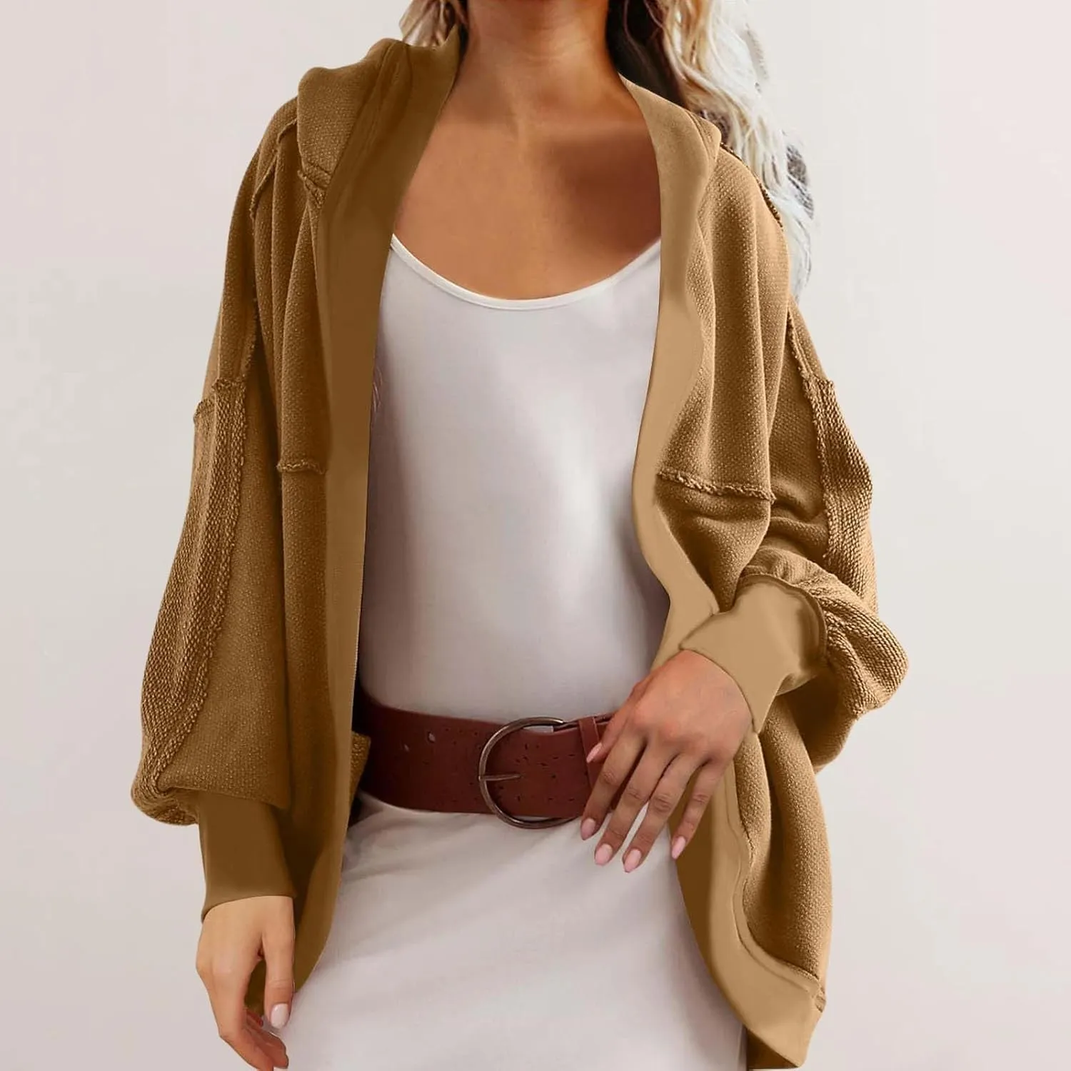 Cardigan Sweatshirts for Women Oversized Long Sleeve Open Front Hooded Jackets Cozy Sweater Coat Fall Spring Fashion