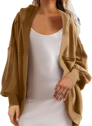 Cardigan Sweatshirts for Women Oversized Long Sleeve Open Front Hooded Jackets Cozy Sweater Coat Fall Spring Fashion