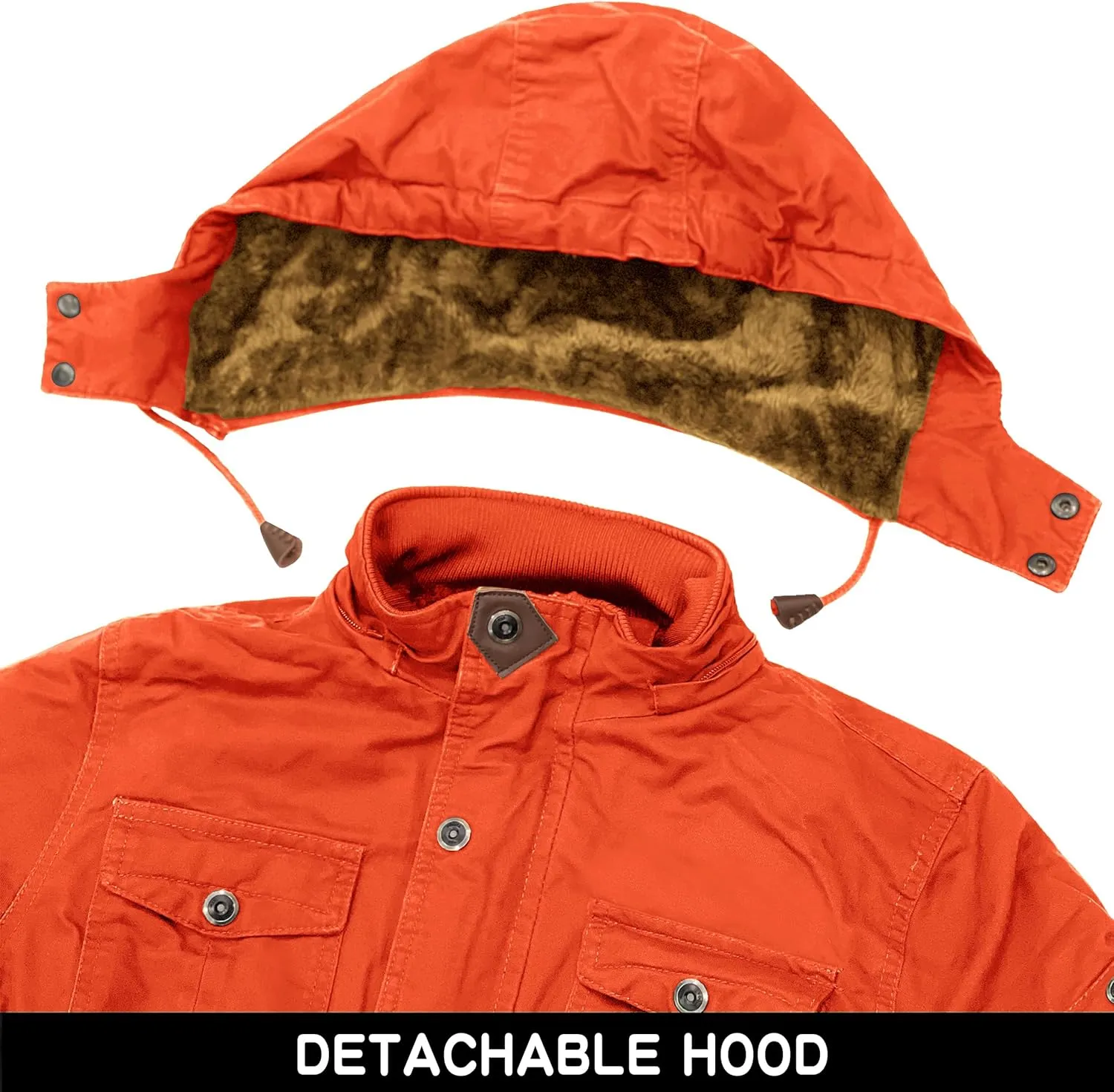 CHEXPEL Men's Thick Winter Jackets with Hood Fleece Lining Cotton Military Jackets Work Coats with Cargo Pockets Outwear