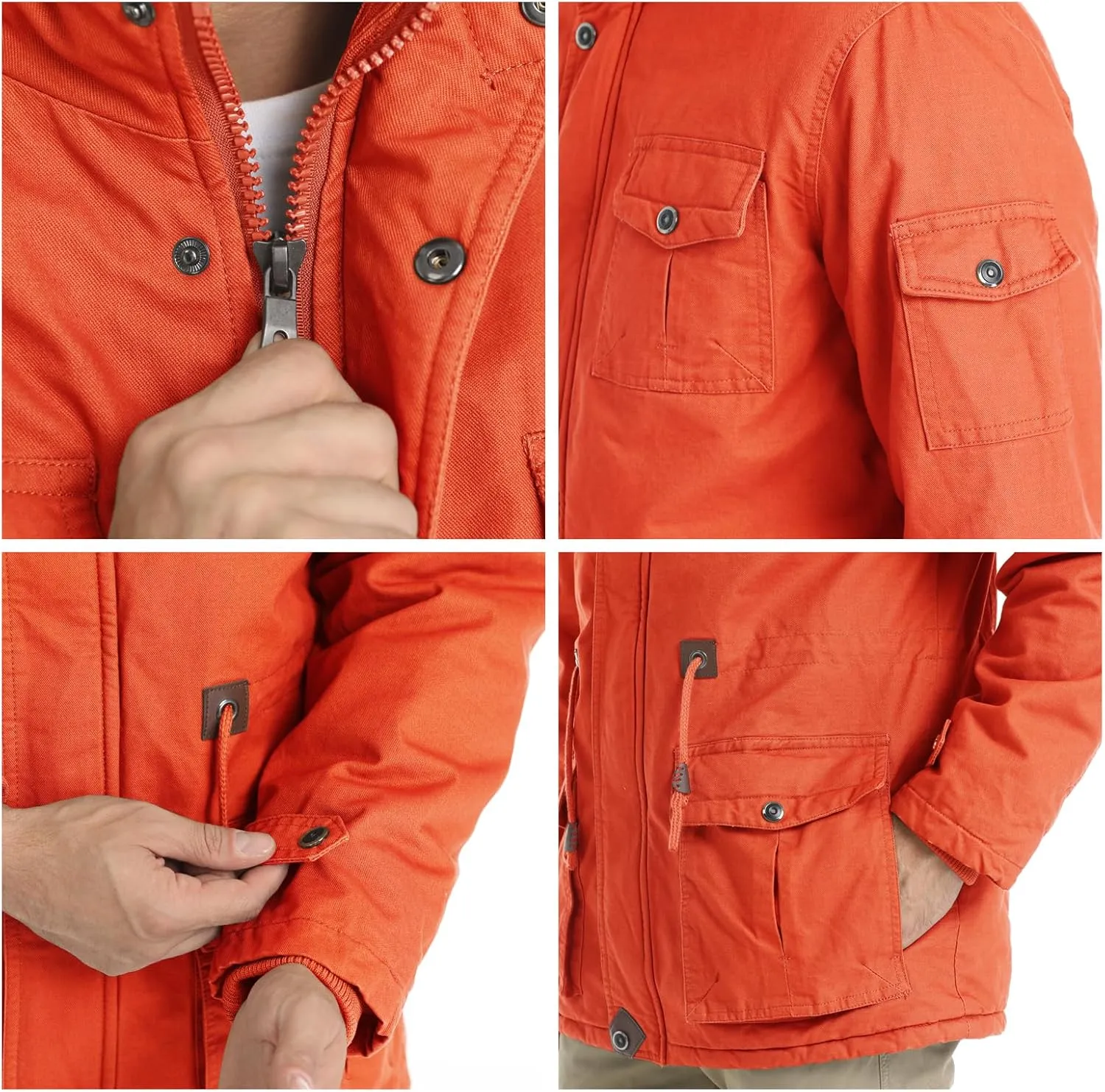 CHEXPEL Men's Thick Winter Jackets with Hood Fleece Lining Cotton Military Jackets Work Coats with Cargo Pockets Outwear
