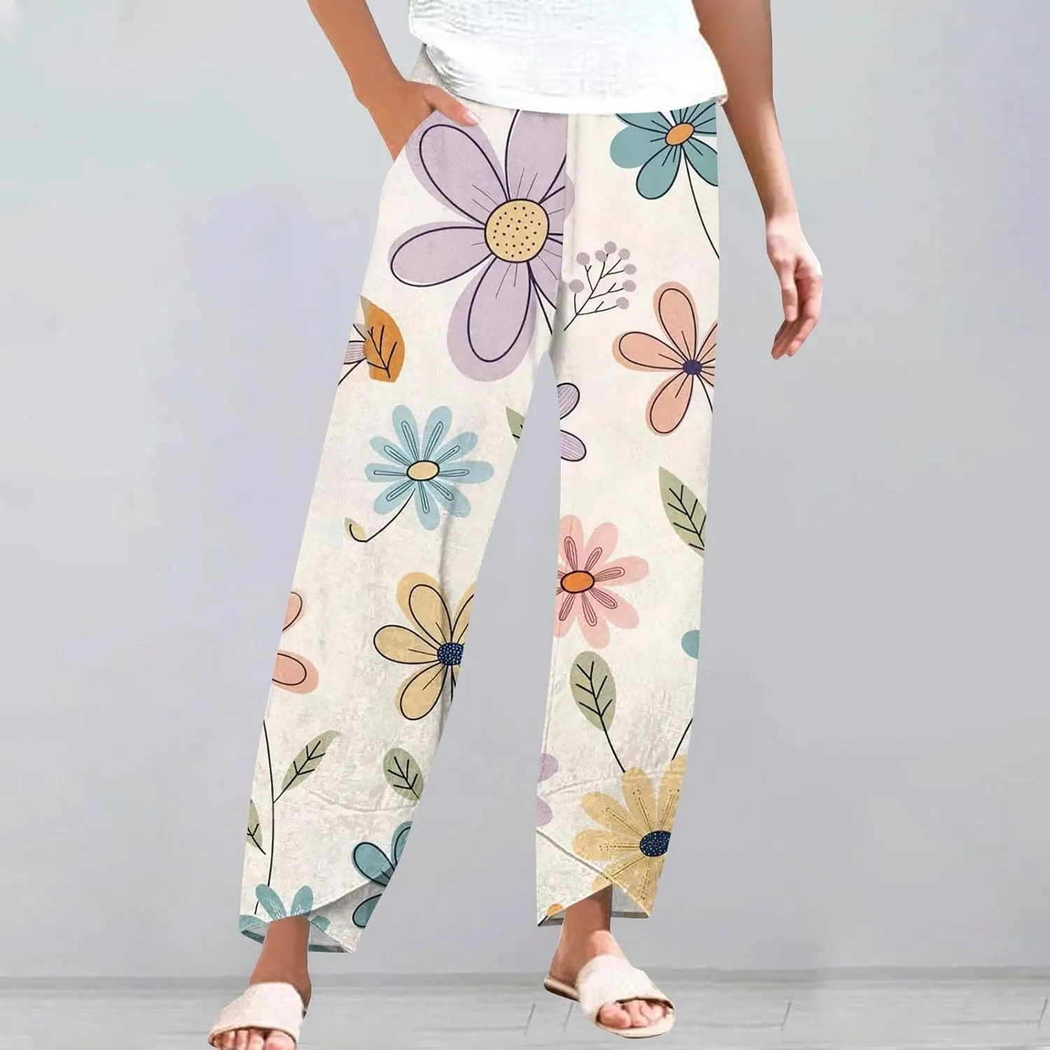 Chino Pants for Women Casual Fashion Boho High Waisted Flowy Summer Dressy 2025 Trousers