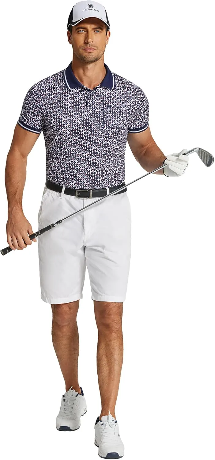 COOFANDY Men's Polo Shirts Short Sleeve Print Performance Golf Shirts Fashion Casual Beach Collared T-Shirts
