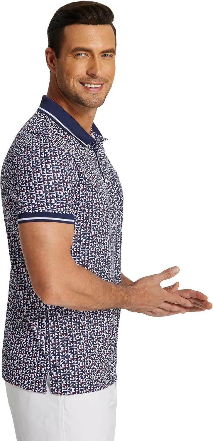COOFANDY Men's Polo Shirts Short Sleeve Print Performance Golf Shirts Fashion Casual Beach Collared T-Shirts