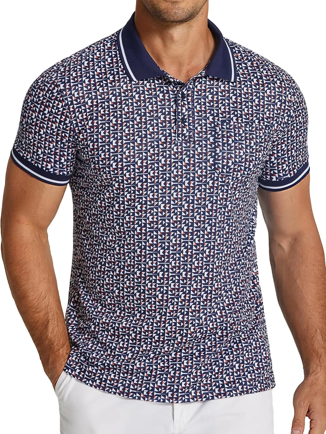 COOFANDY Men's Polo Shirts Short Sleeve Print Performance Golf Shirts Fashion Casual Beach Collared T-Shirts