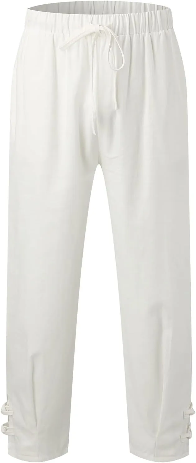 Cotton Linen Pants Men Casual Drawstring Elastic Waist Harem Plus Size Capris Lightweight Yoga Hippie Baggy Trousers