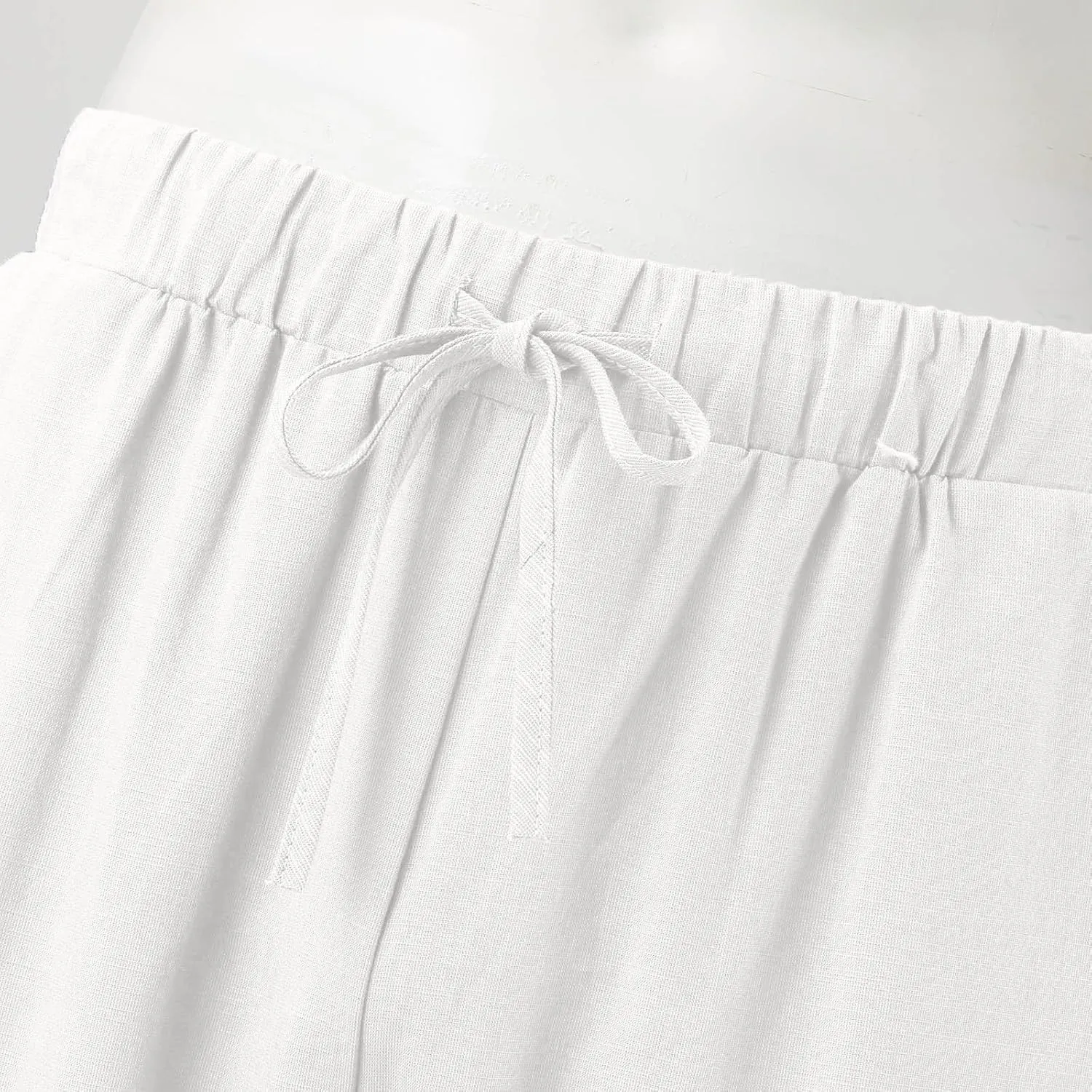 Cotton Linen Pants Men Casual Drawstring Elastic Waist Harem Plus Size Capris Lightweight Yoga Hippie Baggy Trousers