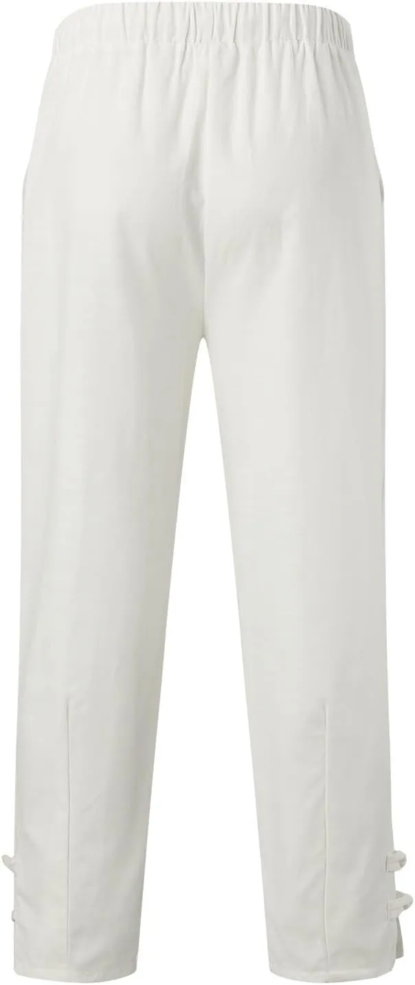 Cotton Linen Pants Men Casual Drawstring Elastic Waist Harem Plus Size Capris Lightweight Yoga Hippie Baggy Trousers