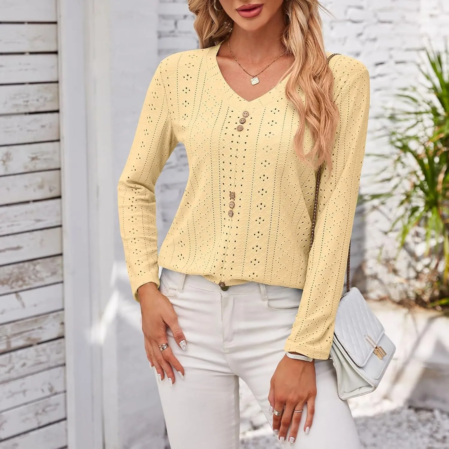 Crop Button Up Shirts for Women Paneled Button Long Sleeve Knit Top Lightweight Slim Basic Knit Tunic Tops Blouse