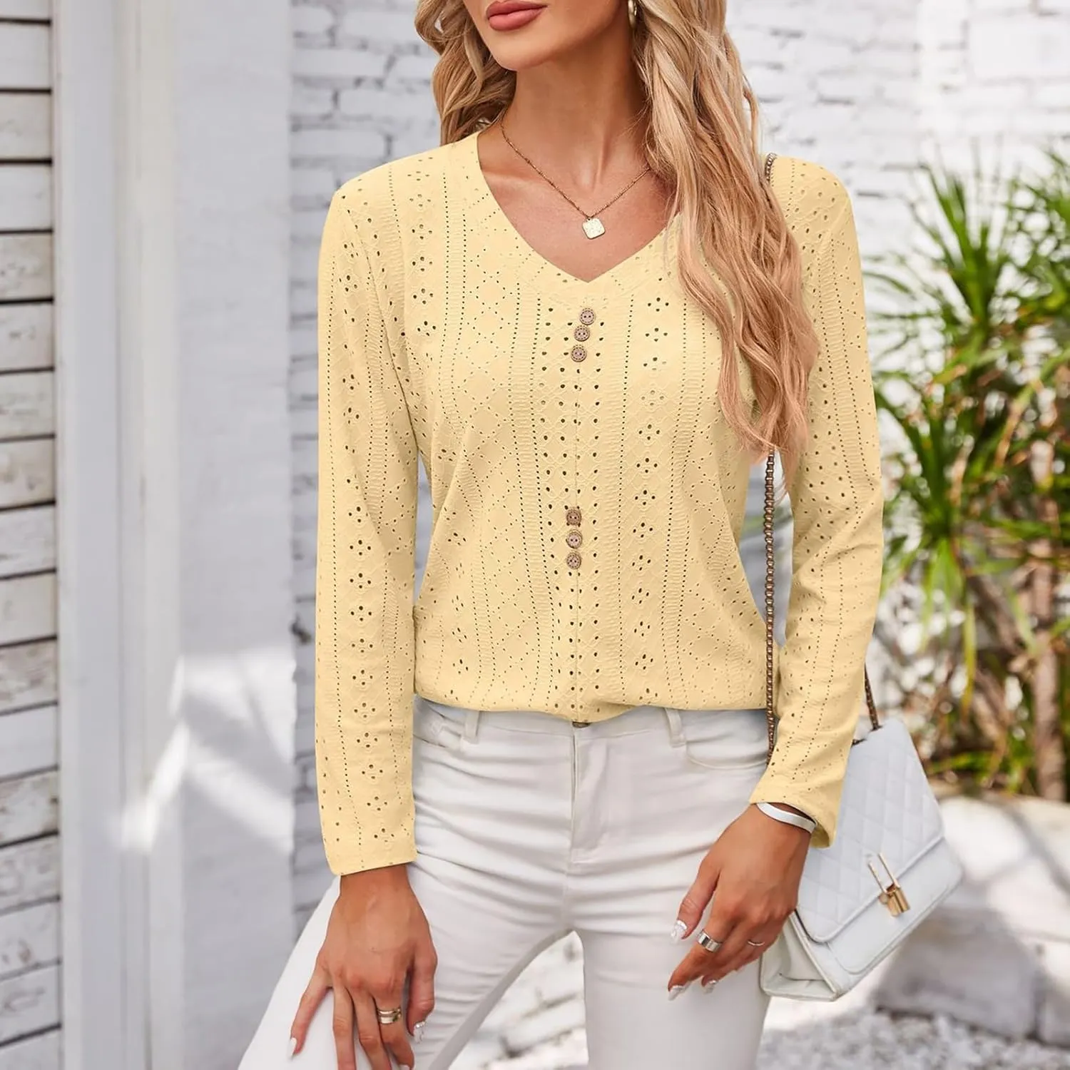 Crop Button Up Shirts for Women Paneled Button Long Sleeve Knit Top Lightweight Slim Basic Knit Tunic Tops Blouse