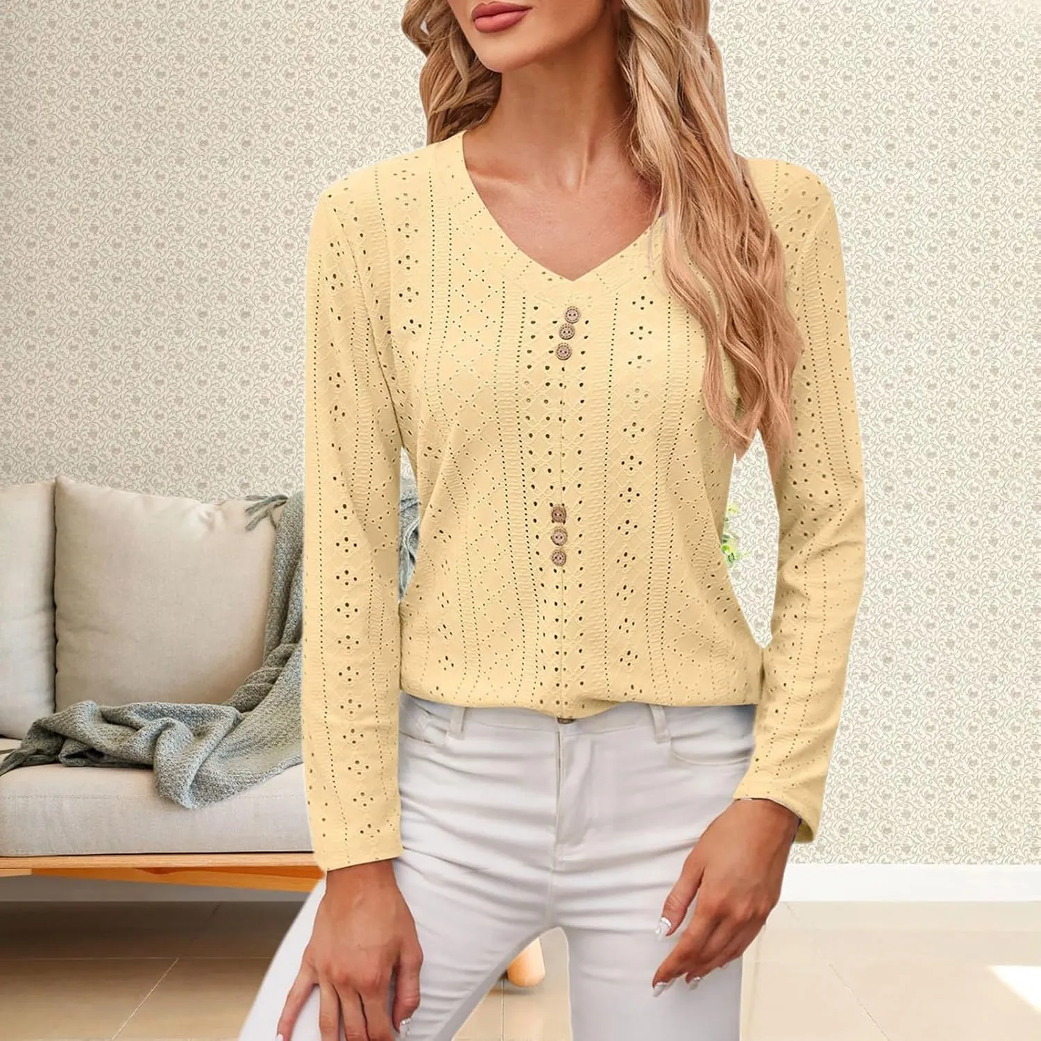 Crop Button Up Shirts for Women Paneled Button Long Sleeve Knit Top Lightweight Slim Basic Knit Tunic Tops Blouse