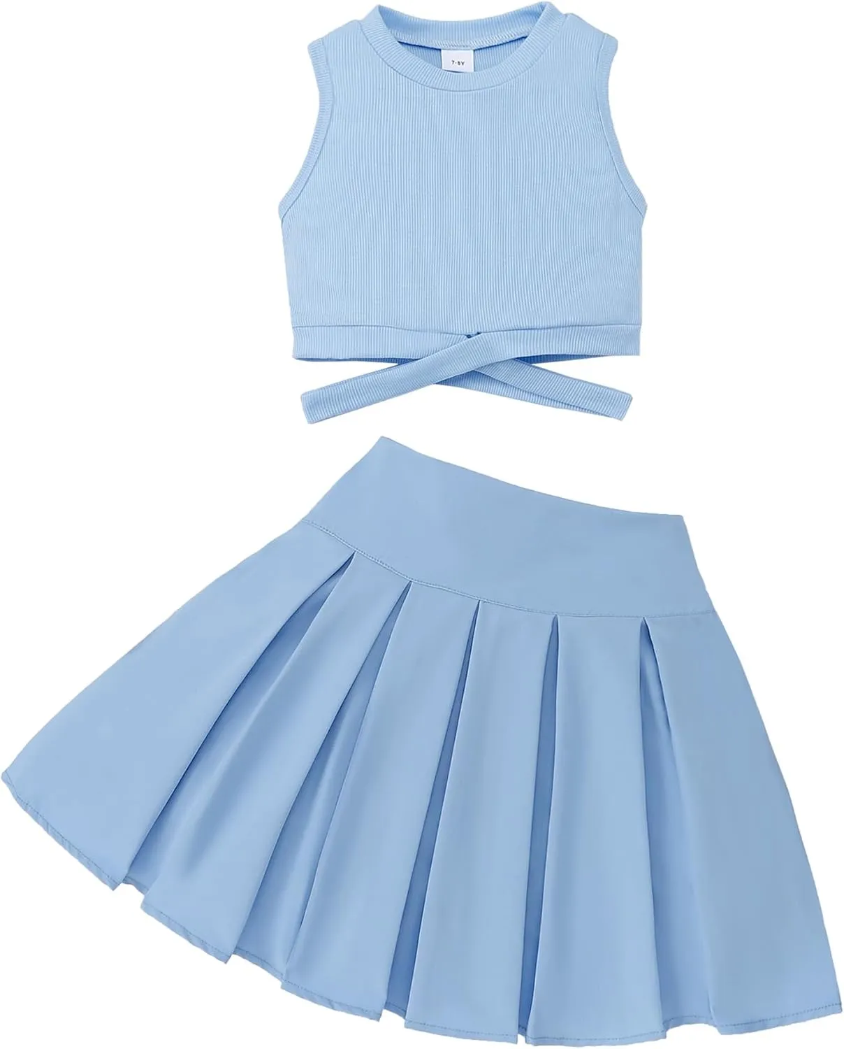 Cute Clothes for Girls Crisscross Crop Tank Top Pleated Skirt Tween Girl Trendy Summer Outfit Kid Clothing Set 7-14