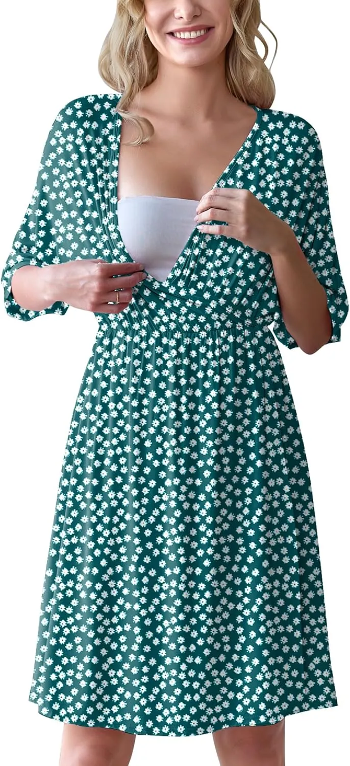 Ekouaer 3 in 1 Labor/Delivery/Hospital Gown Maternity Dress Nursing Nightgown Sleepwear for Breastfeeding