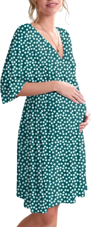 Ekouaer 3 in 1 Labor/Delivery/Hospital Gown Maternity Dress Nursing Nightgown Sleepwear for Breastfeeding