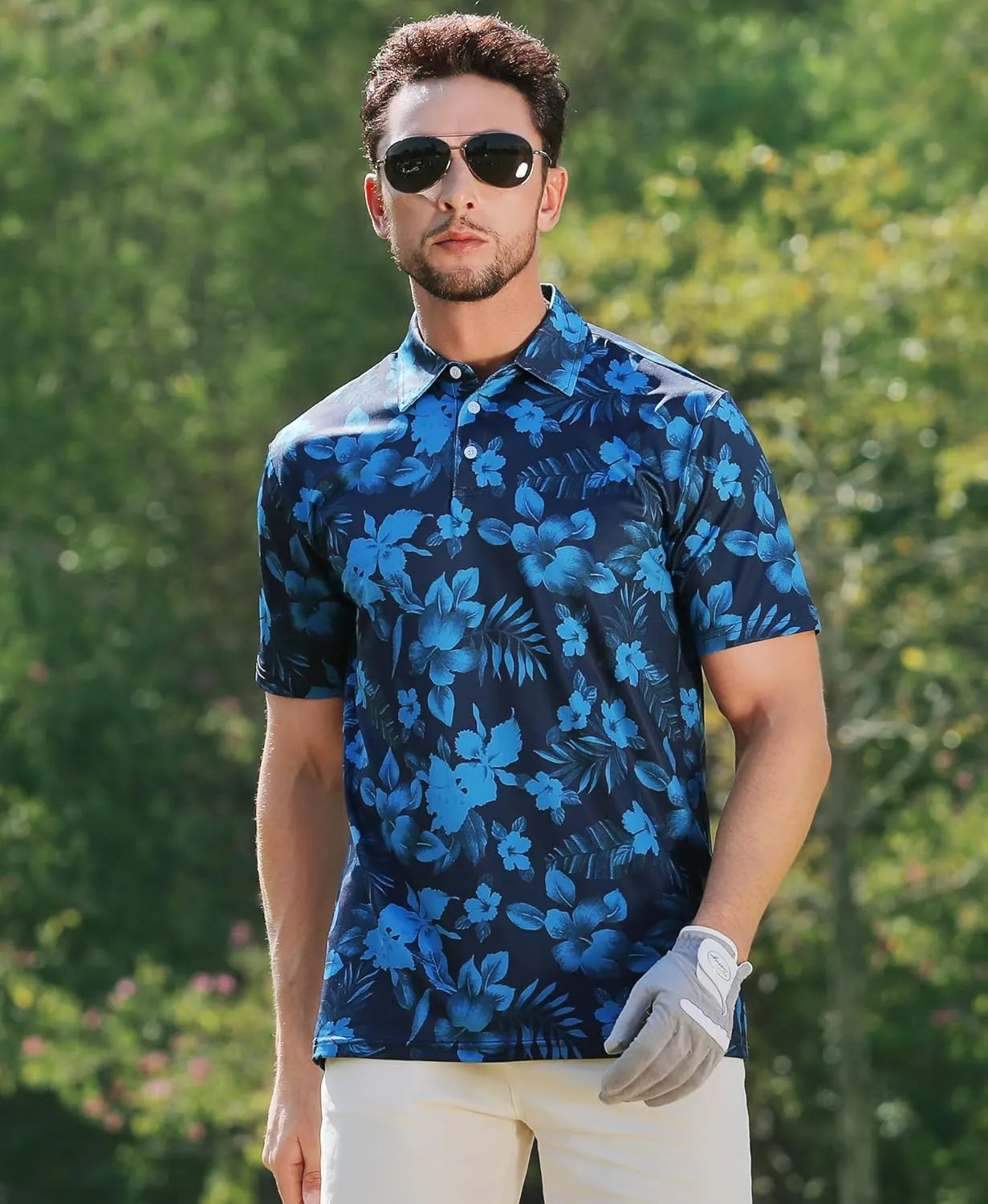 ELETOP Men's Golf Polo Shirts Short Sleeve Moisture Wicking Hawaiian Tropical Polos Performance Golf Shirts for Men Dry Fit