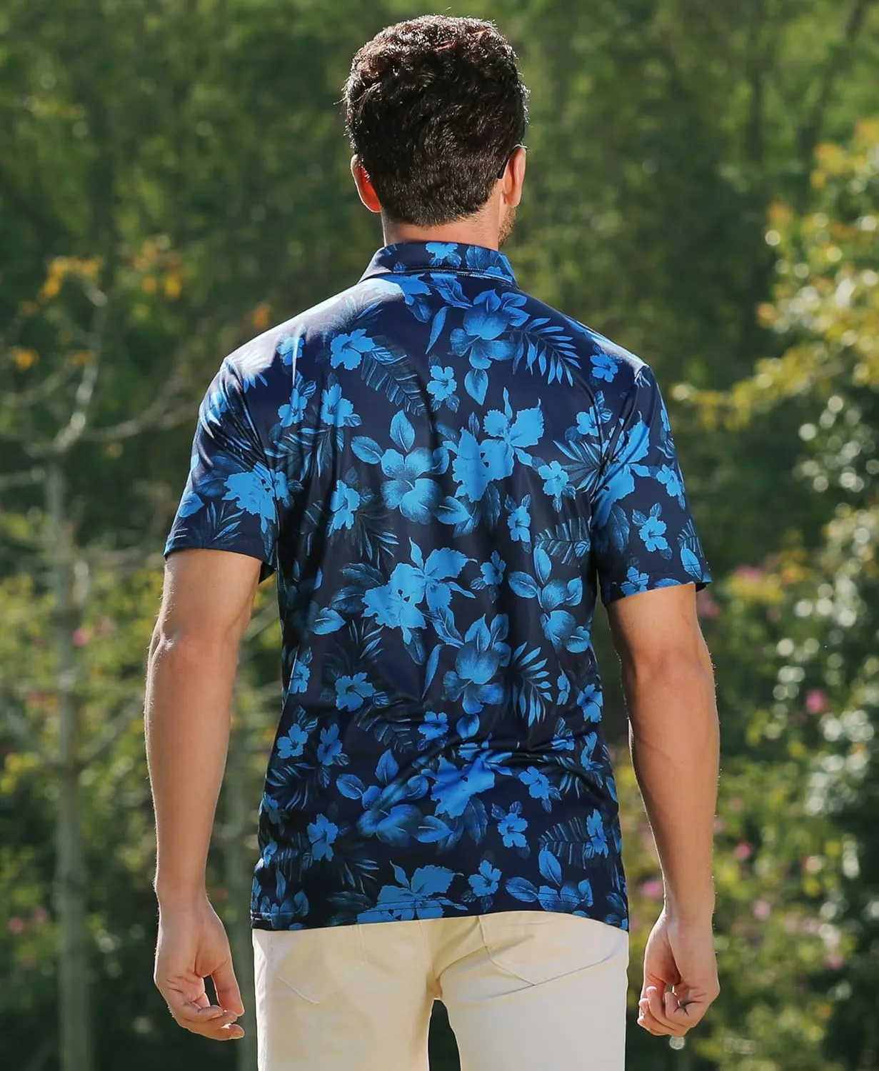ELETOP Men's Golf Polo Shirts Short Sleeve Moisture Wicking Hawaiian Tropical Polos Performance Golf Shirts for Men Dry Fit