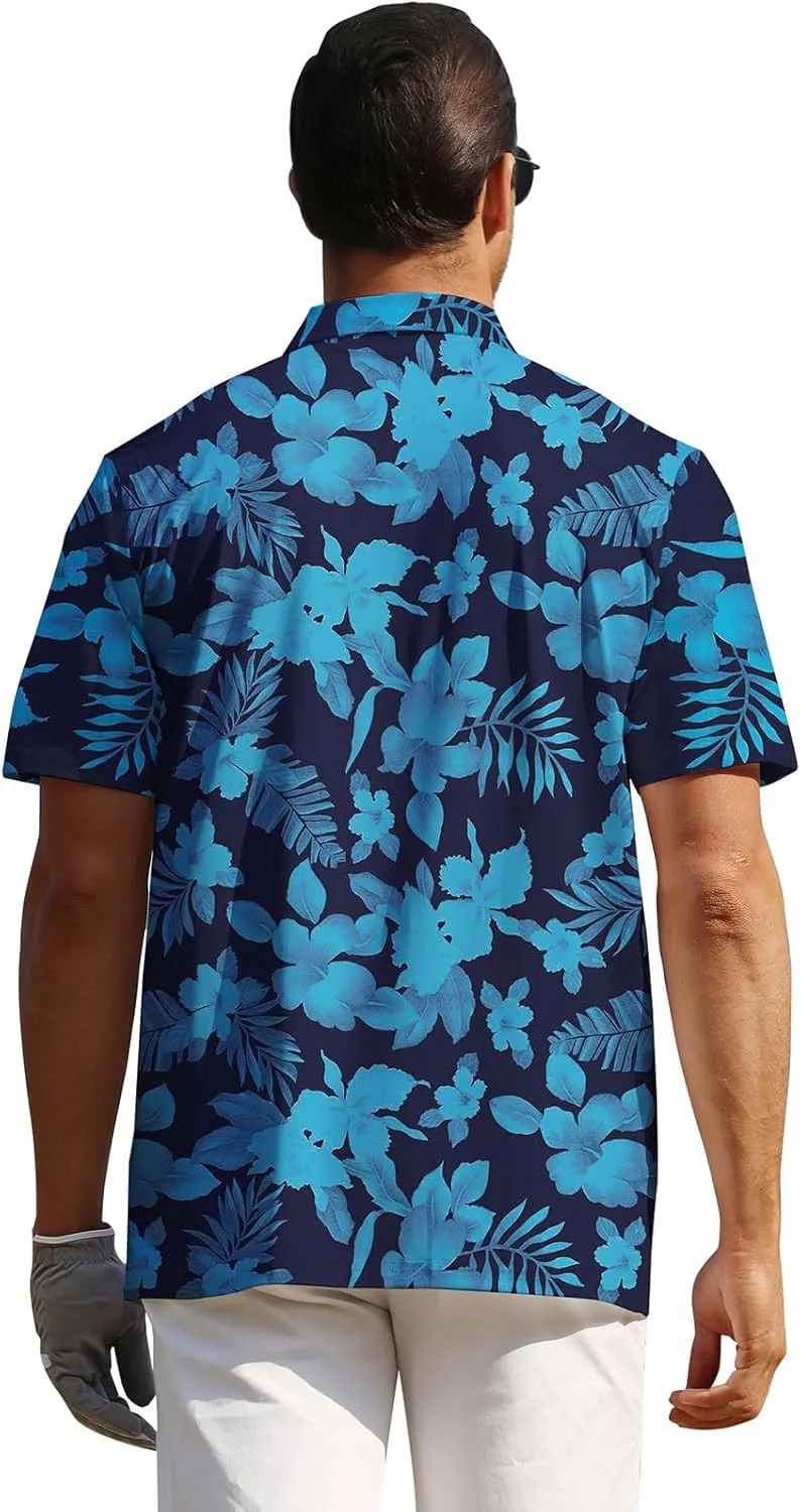 ELETOP Men's Golf Polo Shirts Short Sleeve Moisture Wicking Hawaiian Tropical Polos Performance Golf Shirts for Men Dry Fit