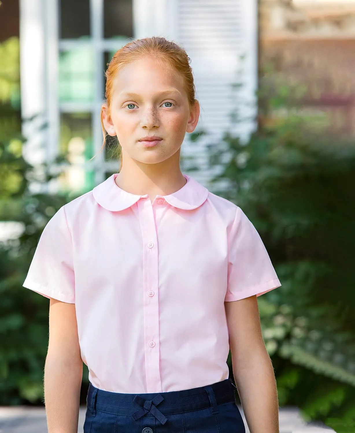 French Toast Girl's Short Sleeve Peter Pan Collar Blouse (Standard and Plus)