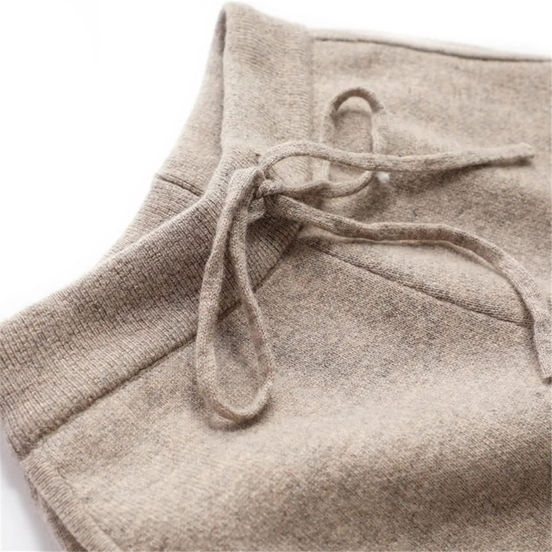 Fulbant Women's Knitted 100% Wool Trousers Casual Knitted Carrot Trousers Solid Color Soft Warm Trousers