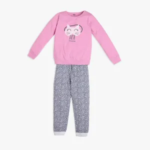 Girl's Regular Fit Graphic T-Shirt with Pyjama Sleepwear Set