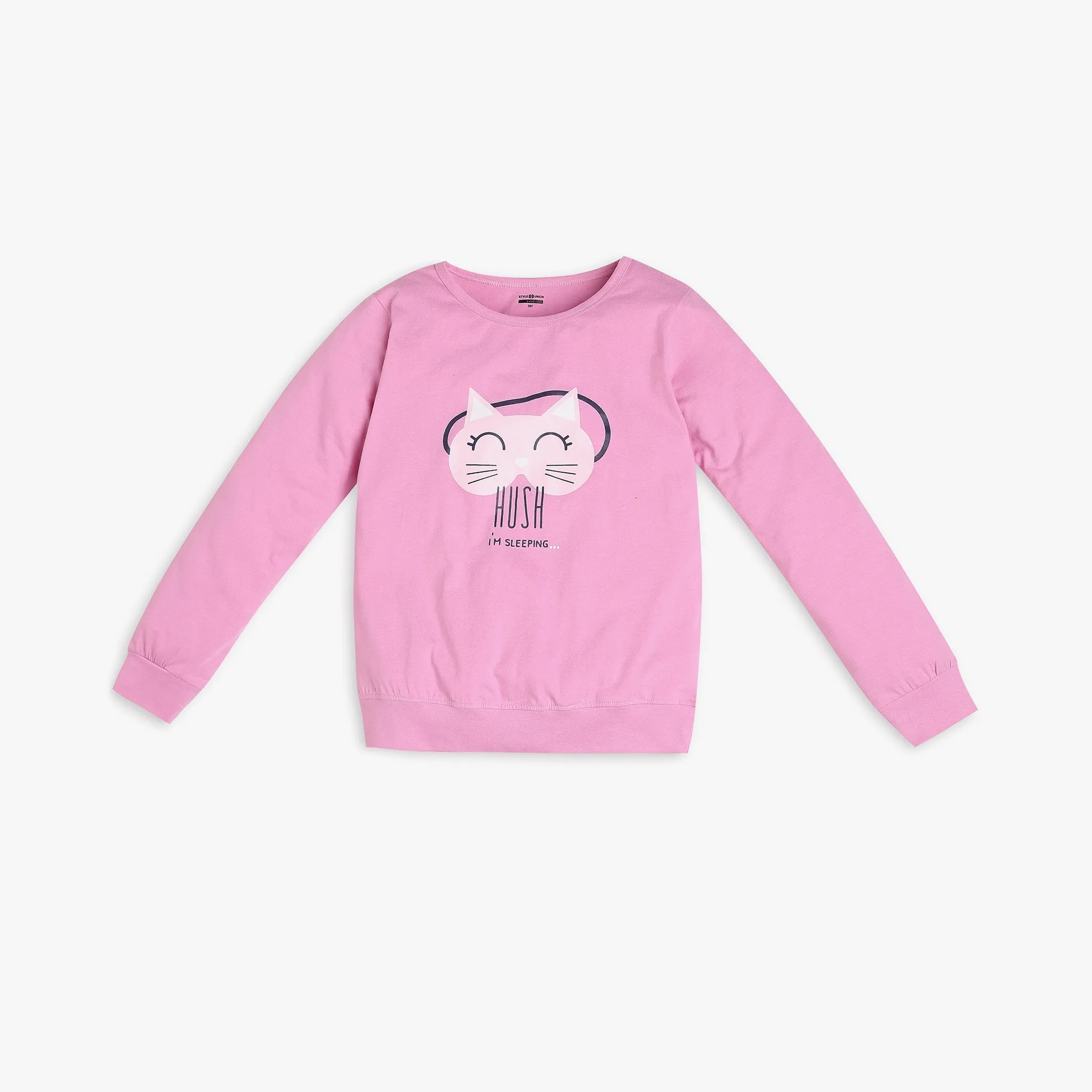 Girl's Regular Fit Graphic T-Shirt with Pyjama Sleepwear Set
