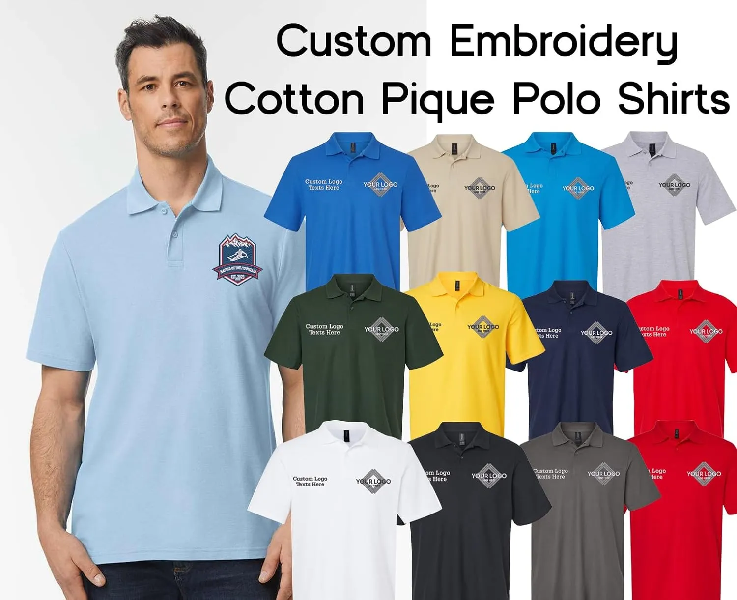 INK STITCH Men 64800 Custom Embroidery Logo Texts Cotton Pique Polo Shirts