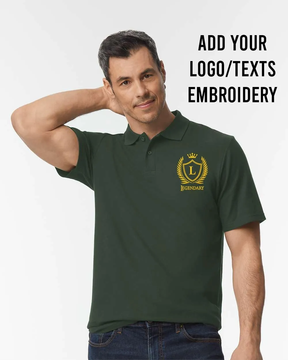 INK STITCH Men 64800 Custom Embroidery Logo Texts Cotton Pique Polo Shirts
