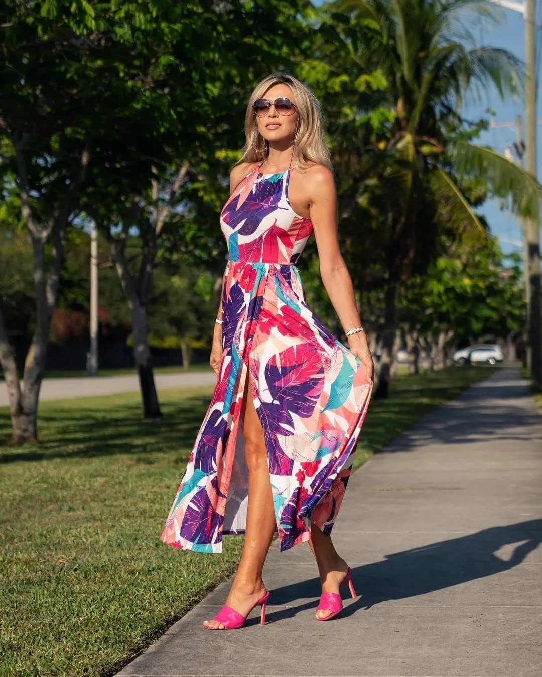KILIG Women's Summer Maxi Dress 2025 Casual Sleeveless Split Floral Sundress Beach Vacation Flowy Long Dresses