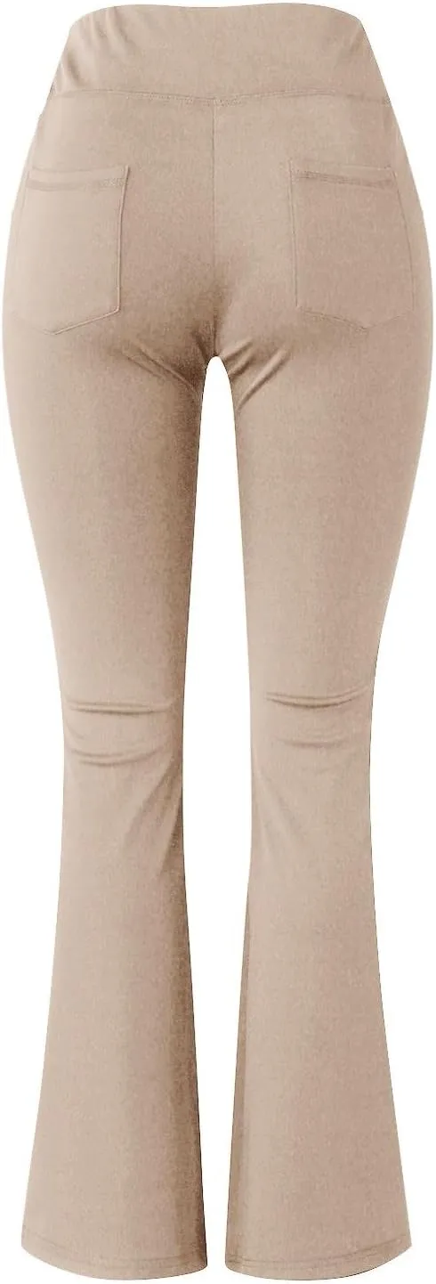 Leggings With Pockets For Women High Waisted Slim Fit Flared Wide Leg Trousers Casual Bootleg Workout Yoga Pants