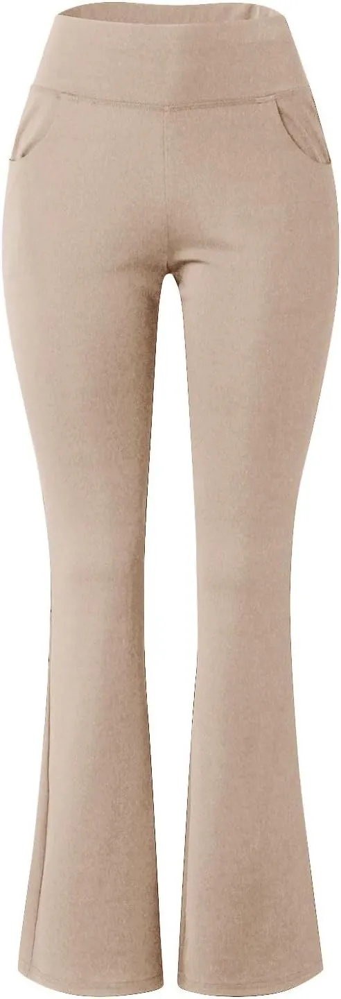 Leggings With Pockets For Women High Waisted Slim Fit Flared Wide Leg Trousers Casual Bootleg Workout Yoga Pants