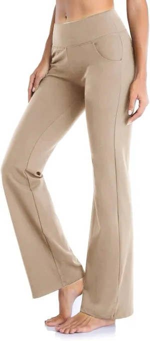 Leggings With Pockets For Women High Waisted Slim Fit Flared Wide Leg Trousers Casual Bootleg Workout Yoga Pants