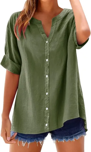 Linen Tops for Women Womens Button Down Shirt Color Sleeve Collar Casual Shirt Cotton Blouses for Casual
