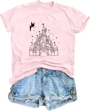 Magical Shirt for Women Magic Kingdom Tshirt Castle Flower Floral Graphic Family Vacation Holiday Short Sleeve Tee Tops