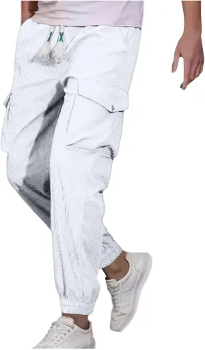 Men's Corduroy Pant Regular Fit Tapered Trousers Solid Color Casual Pants Drawstring Sweatpants Elastic Waist Bottoms