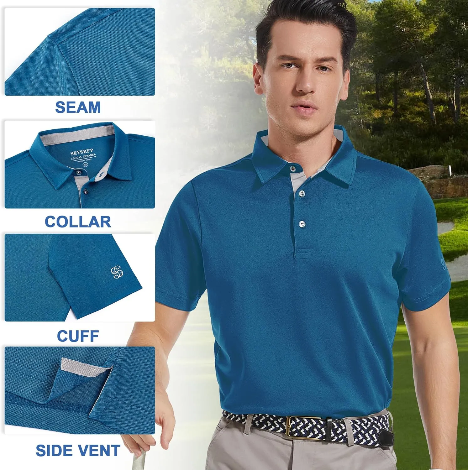 Mens Golf Shirt Short Sleeve Moisture Wicking Dry Fit Performance Solid Casual Pique Collared Golf Polo Shirts for Men