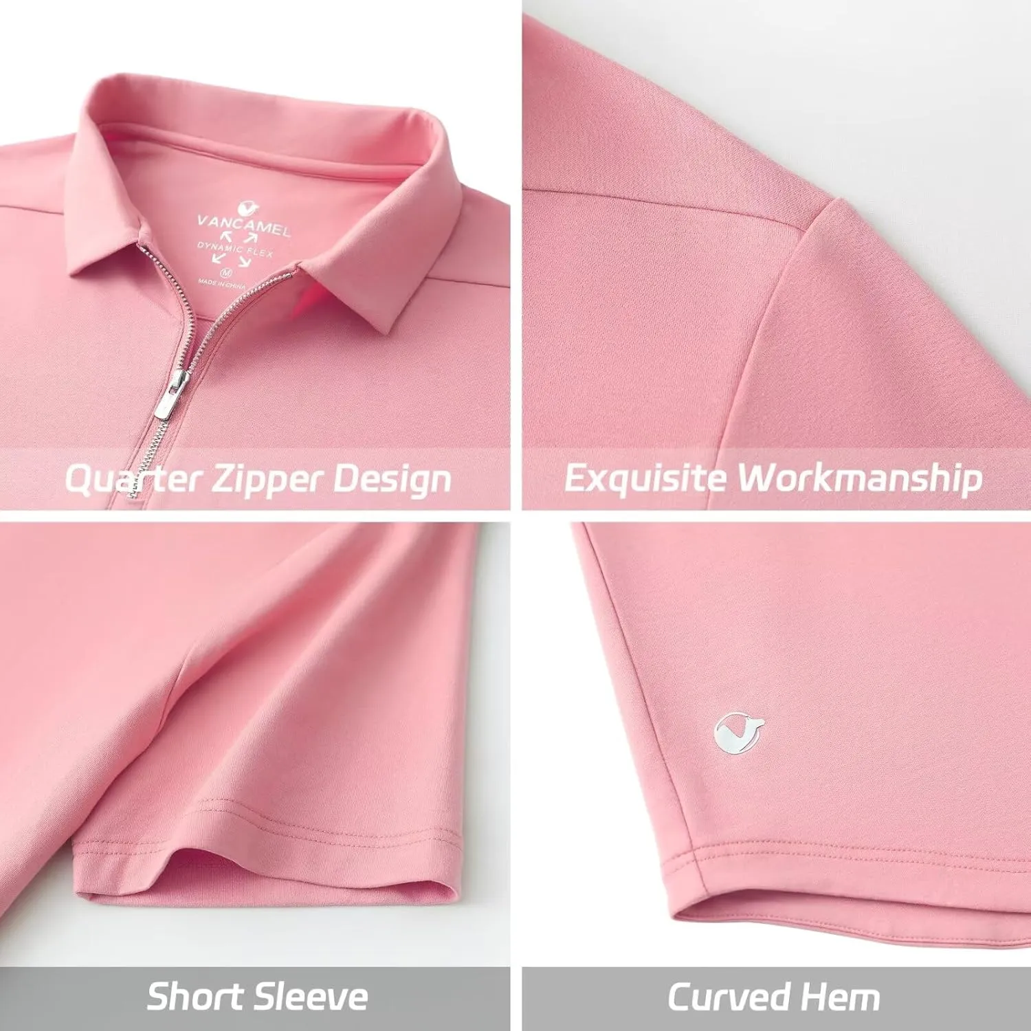 Mens Quarter Zip Polo Shirt Long and Short Sleeve Collared Shirts Moisture Wicking Performance Golf Polo Shirts