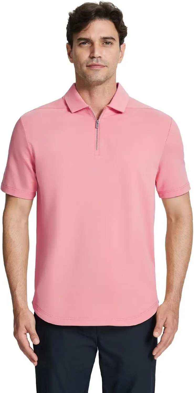 Mens Quarter Zip Polo Shirt Long and Short Sleeve Collared Shirts Moisture Wicking Performance Golf Polo Shirts