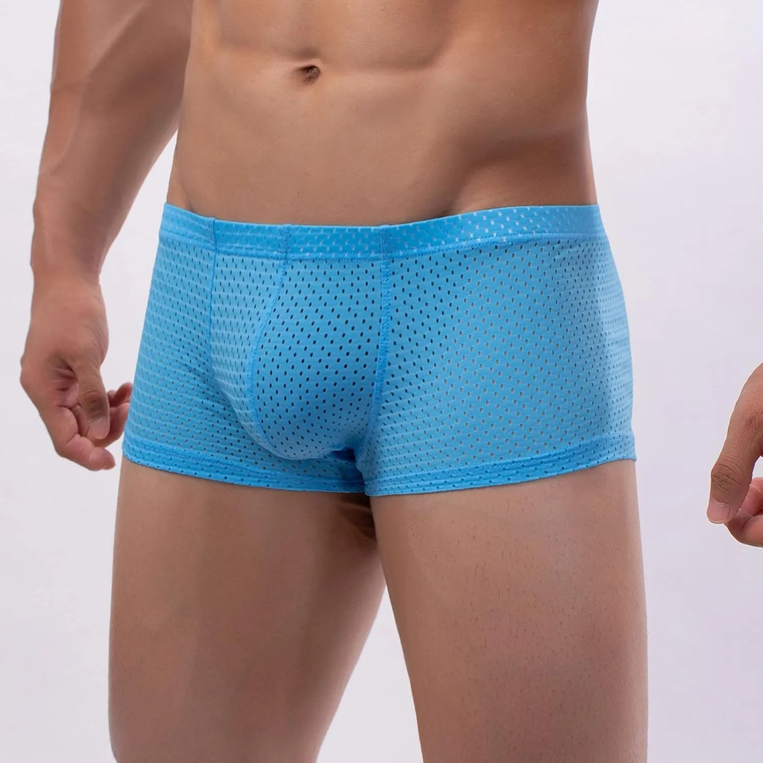 Mens Underwear Boxers Men's Solid Mesh Net Breathable Reguard Rise Pouch Boxer Briefs Sports Underpants Trunks