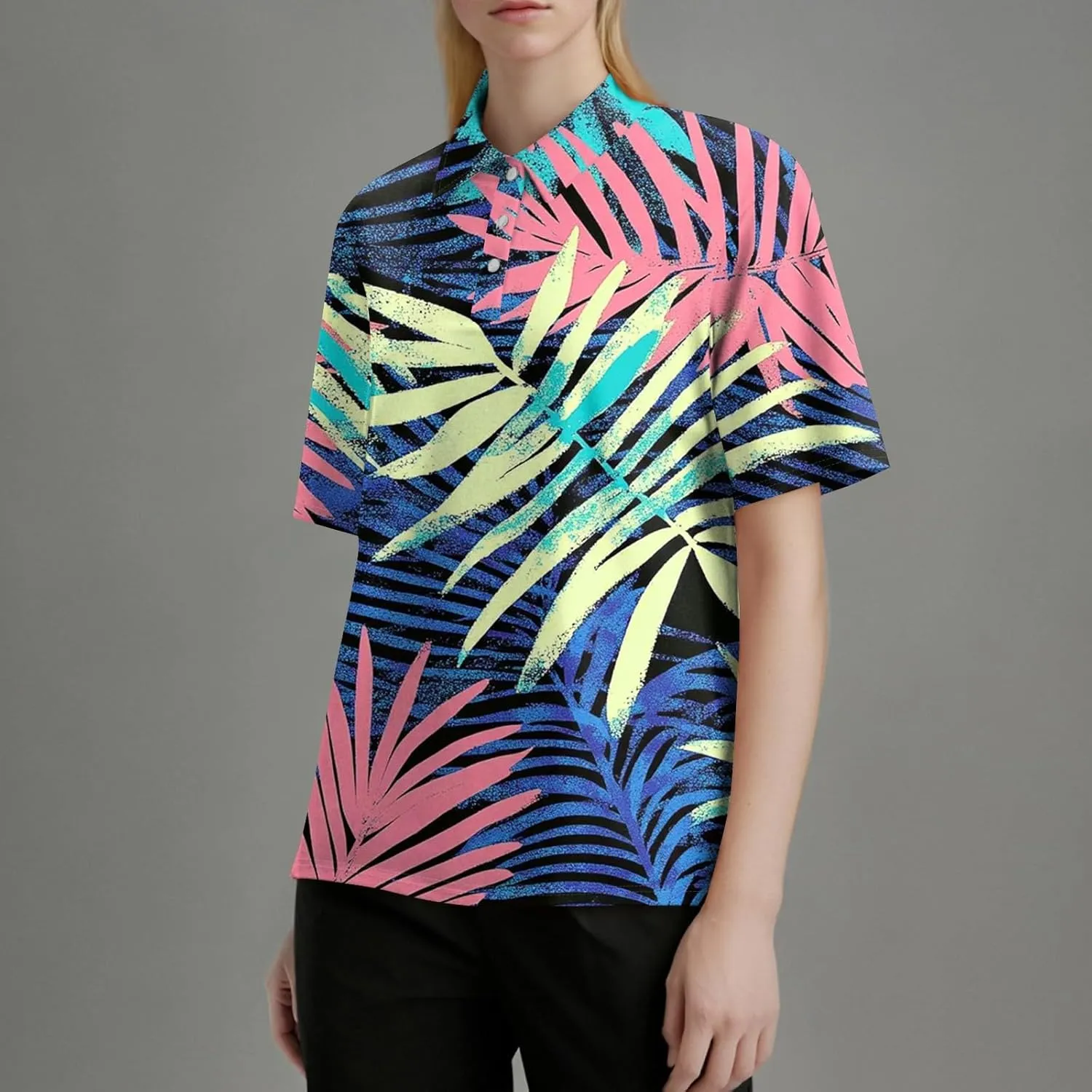 Polo Shirts for Women Hawaiian Short Sleeve Summer Tops Oversized Side Slit Collared Casual Golf Outfits