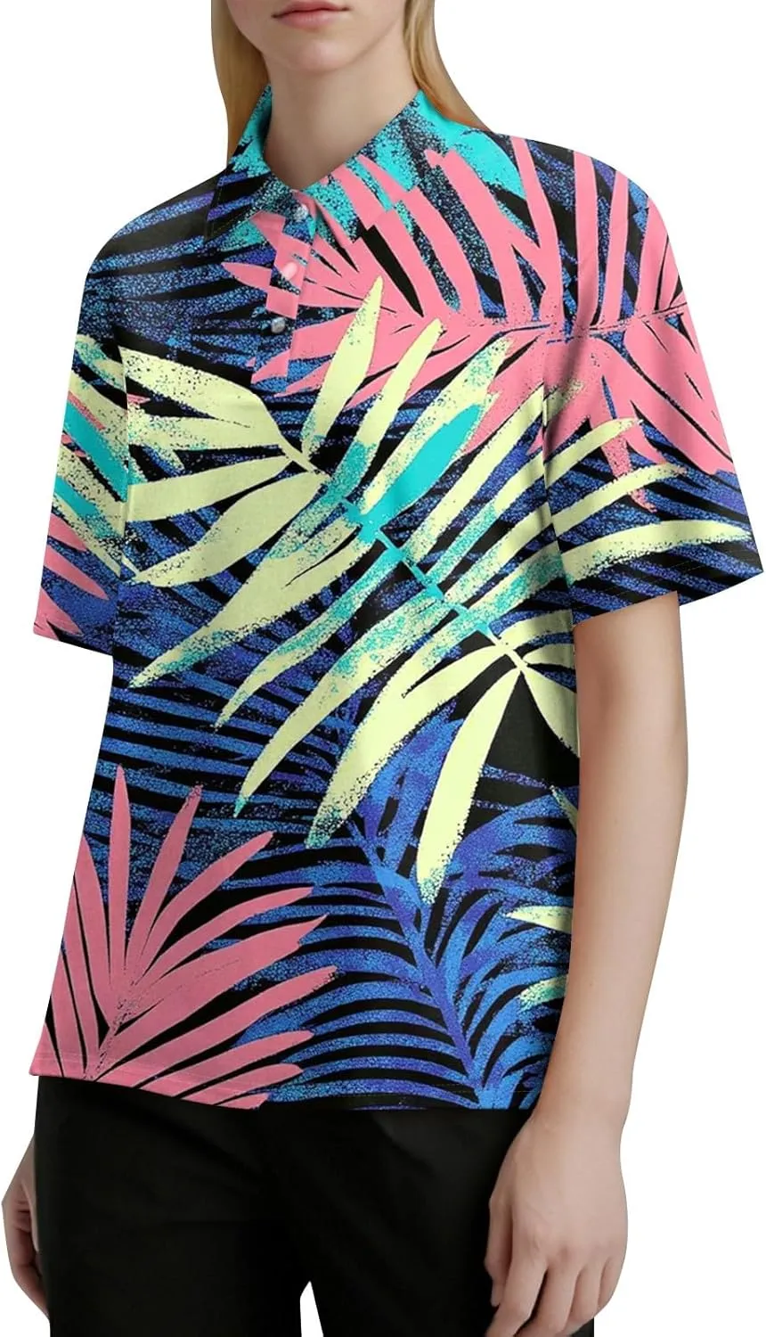 Polo Shirts for Women Hawaiian Short Sleeve Summer Tops Oversized Side Slit Collared Casual Golf Outfits